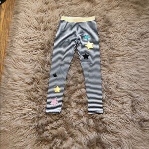 Crewcuts Black and White Striped Leggings with Colorful Star Accents